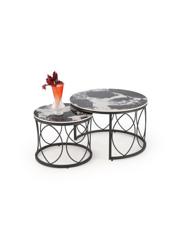 ALEXANDRA zestaw 2 ław, czarny marmur / czarny