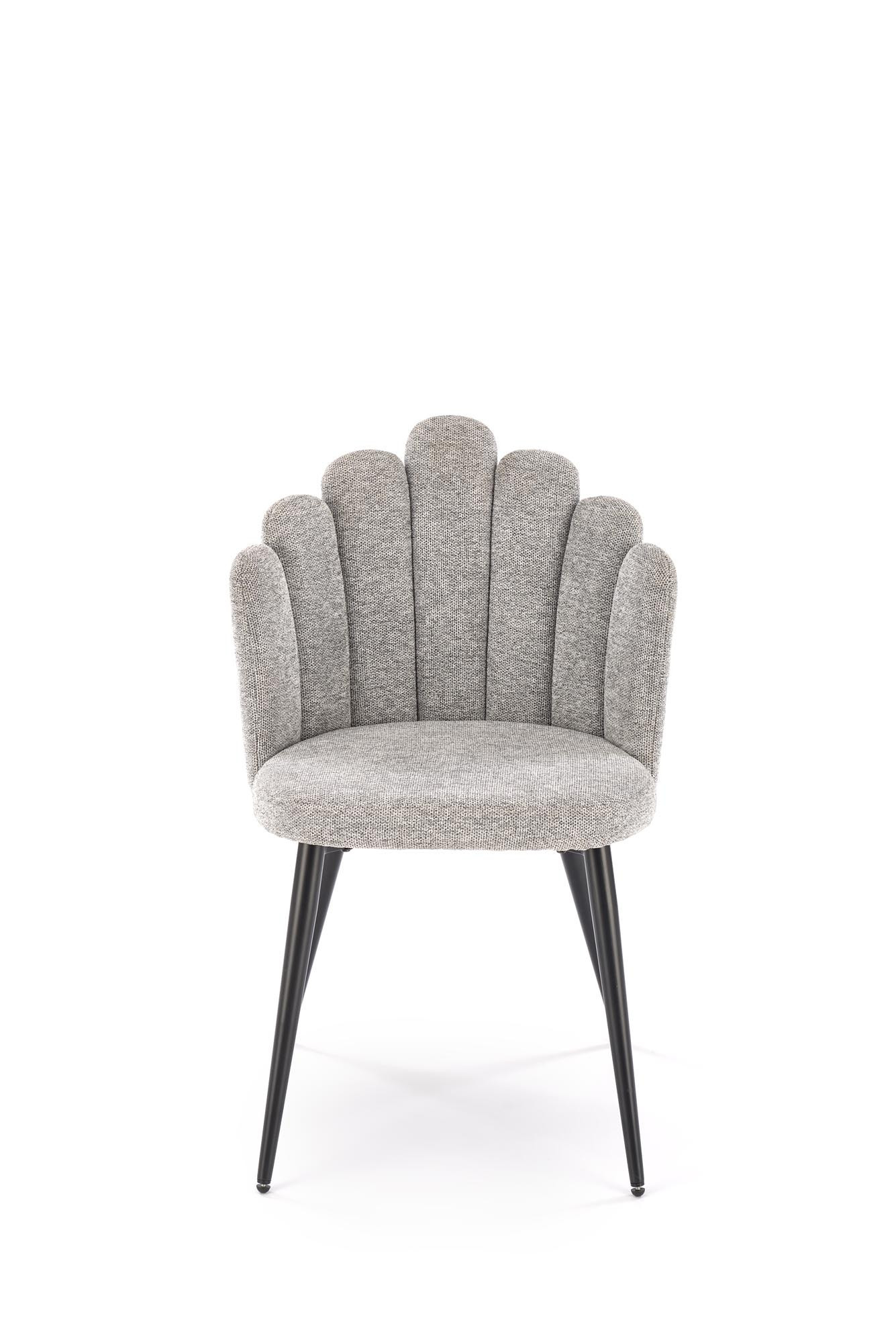 Krzesło K552 z popielatej tkaniny Diosa z kubełkowym oparciem i regulowanymi stopkami – widok z przodu.