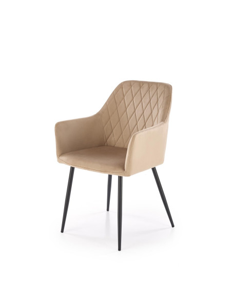 K558 Krzesło Beżowe Pikowane Velvet w Romby, Nogi Czarne | Szykowne