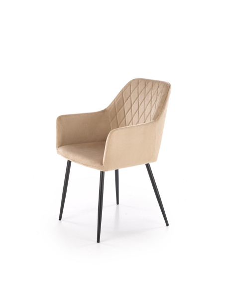 K558 Krzesło Beżowe Pikowane Velvet w Romby, Nogi Czarne | Szykowne