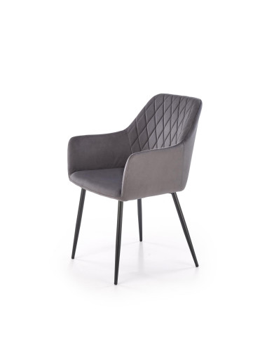 K558 Krzesło Popielate Pikowane Velvet w Romby, Nogi Czarne | Szykowne