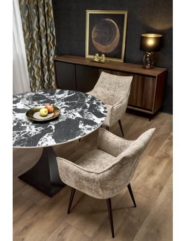 MANUEL Stół Okrągły Fi120/77 cm Spiek Czarny Marmur Podstawa Stalowa Czarna