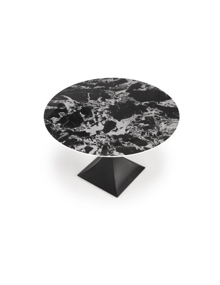 MANUEL Stół Okrągły Fi120/77 cm Spiek Czarny Marmur Podstawa Stalowa Czarna