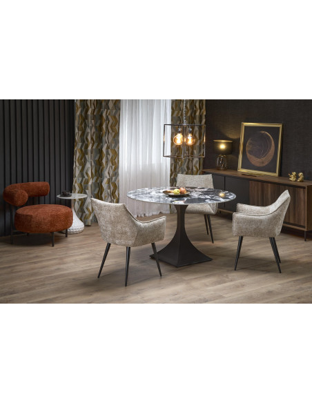 MANUEL Stół Okrągły Fi120/77 cm Spiek Czarny Marmur Podstawa Stalowa Czarna