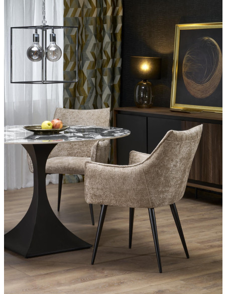 MANUEL Stół Okrągły Fi120/77 cm Spiek Czarny Marmur Podstawa Stalowa Czarna