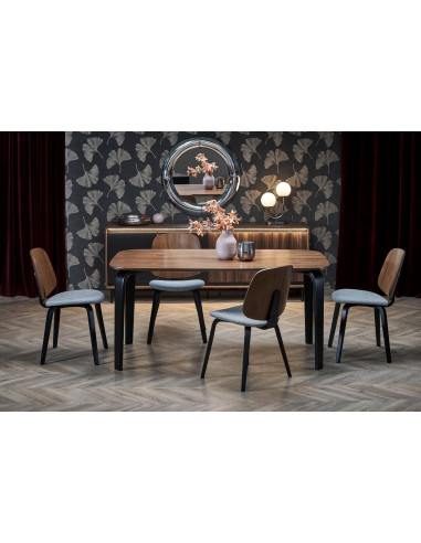 PEDRO Stół 160/90/75 cm Blat Orzechowy Nogi Czarne Drewniane Profilowane