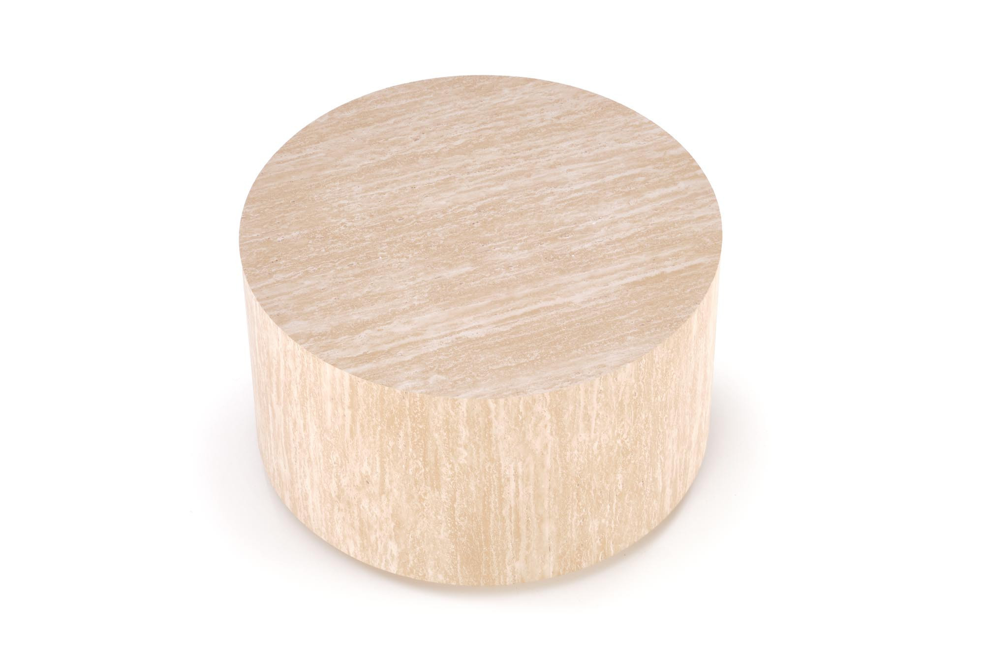 Widok z góry na okrągłą ławę TRAVERTINO w kolorze trawertynu.