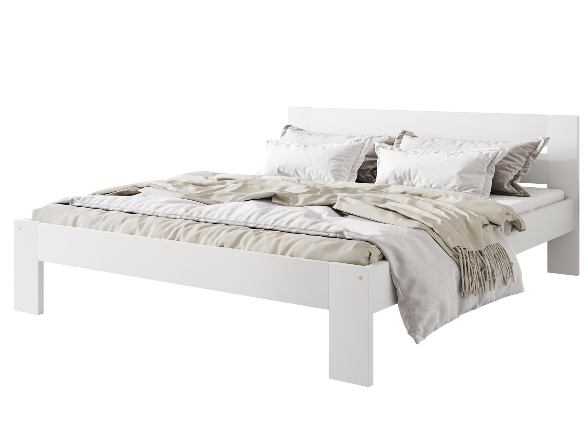 Białe bukowe łóżko MATILDA 160 x 200 cm ze stelażem – widok z przodu.