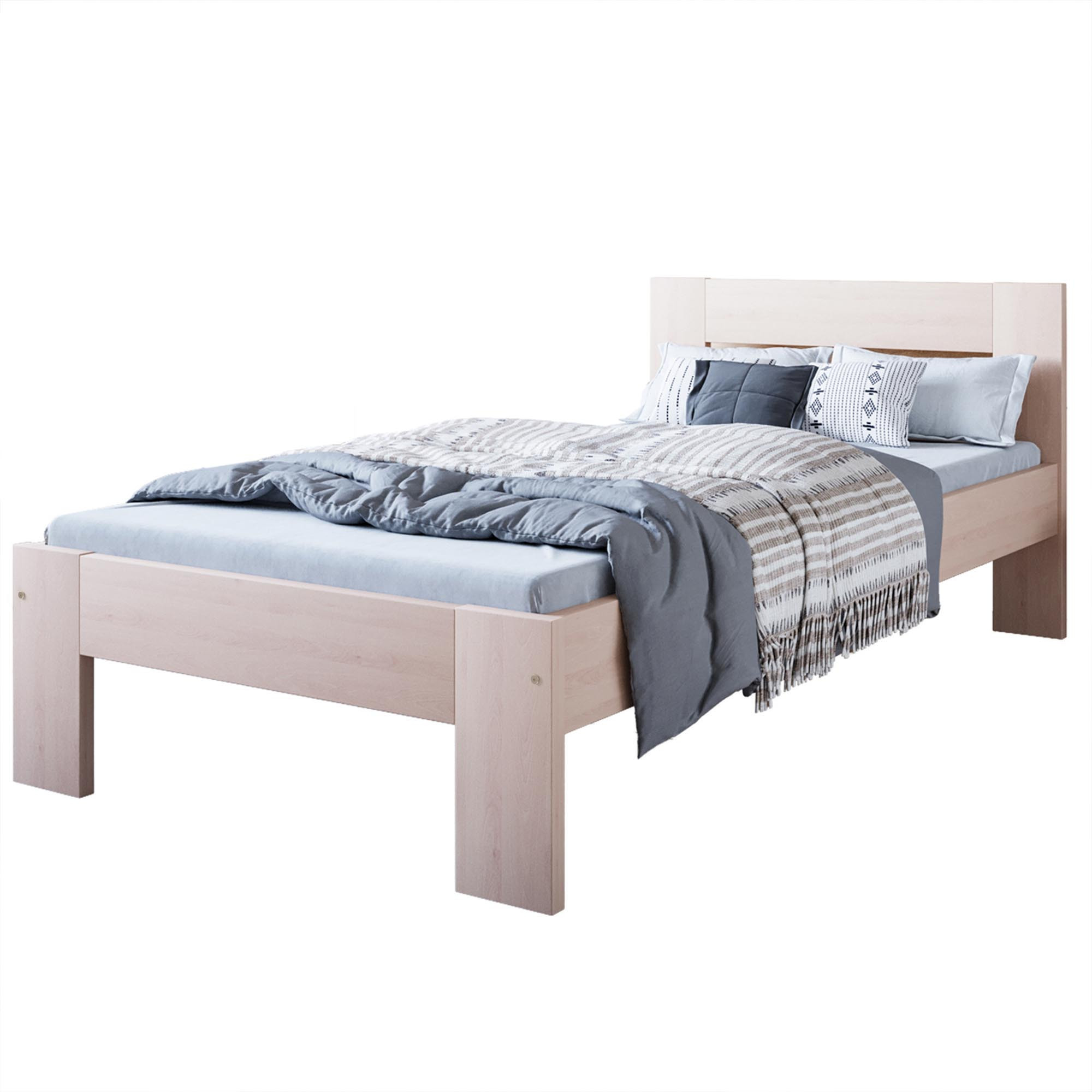 Naturalne bukowe łóżko MATILDA 90x200 cm ze stelażem – widok z przodu.