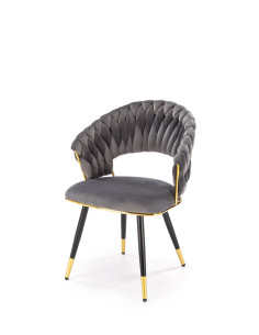 K551 Krzesło Glamour Popielate Velvet | Stal Chromowana Złote Detale