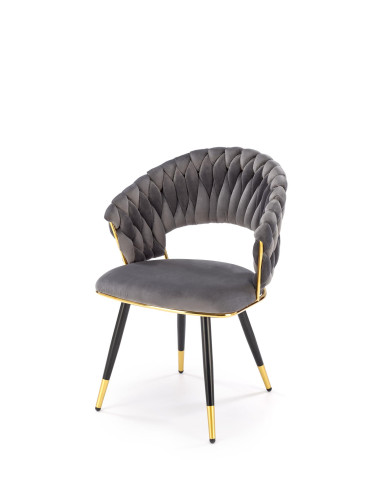K551 Krzesło Glamour Popielate Velvet | Stal Chromowana Złote Detale