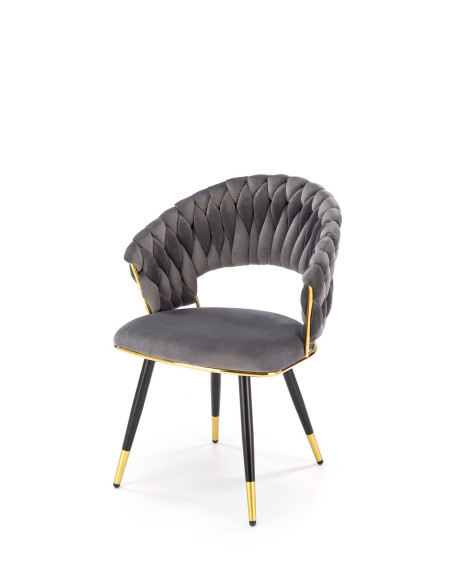 K551 Krzesło Glamour Popielate Velvet | Stal Chromowana Złote Detale