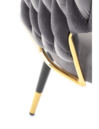 K551 Krzesło Glamour Popielate Velvet | Stal Chromowana Złote Detale