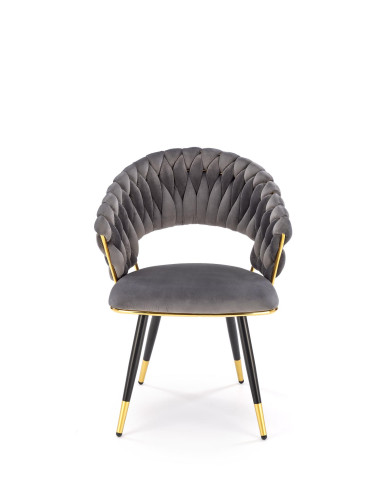 K551 Krzesło Glamour Popielate Velvet | Stal Chromowana Złote Detale
