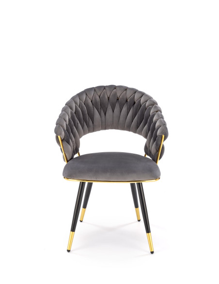 K551 Krzesło Glamour Popielate Velvet | Stal Chromowana Złote Detale