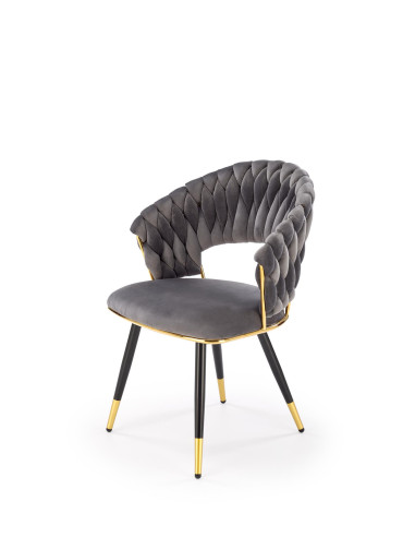 K551 Krzesło Glamour Popielate Velvet | Stal Chromowana Złote Detale