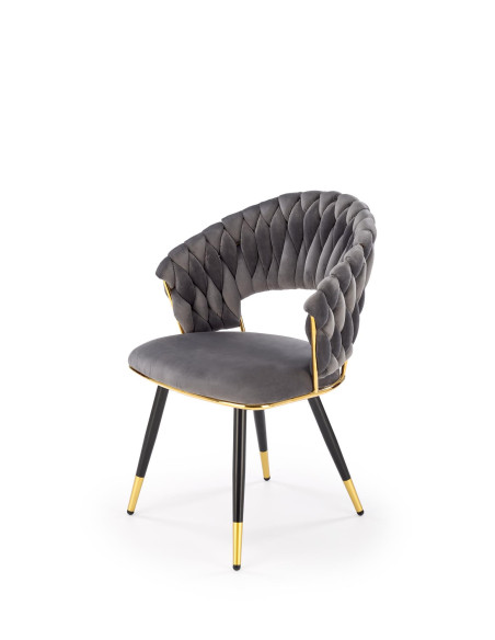 K551 Krzesło Glamour Popielate Velvet | Stal Chromowana Złote Detale