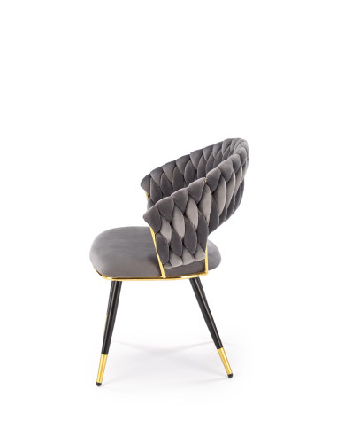 K551 Krzesło Glamour Popielate Velvet | Stal Chromowana Złote Detale