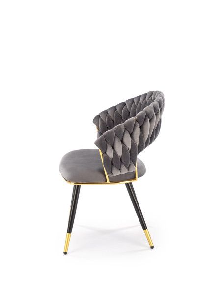K551 Krzesło Glamour Popielate Velvet | Stal Chromowana Złote Detale