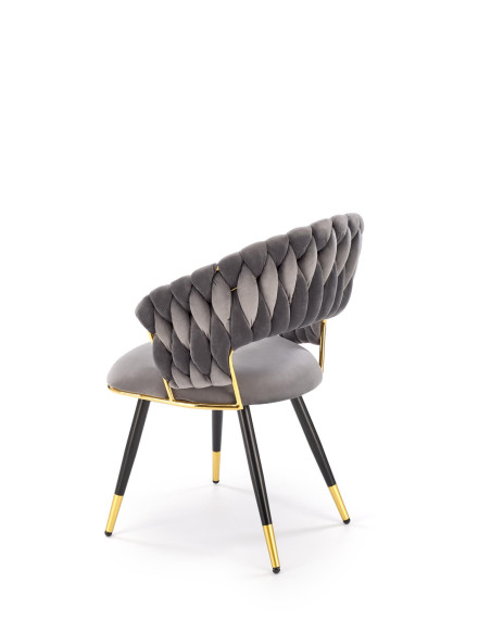 K551 Krzesło Glamour Popielate Velvet | Stal Chromowana Złote Detale
