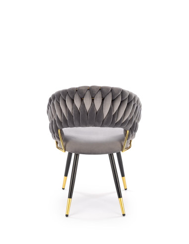 K551 Krzesło Glamour Popielate Velvet | Stal Chromowana Złote Detale