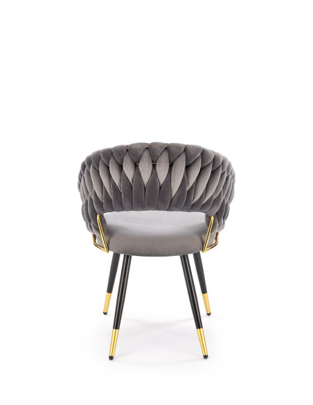 K551 Krzesło Glamour Popielate Velvet | Stal Chromowana Złote Detale