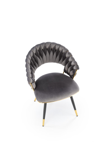 K551 Krzesło Glamour Popielate Velvet | Stal Chromowana Złote Detale