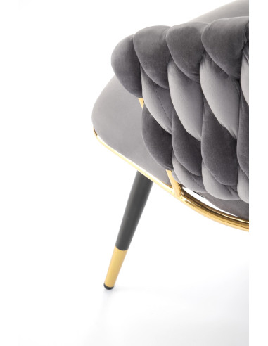 K551 Krzesło Glamour Popielate Velvet | Stal Chromowana Złote Detale