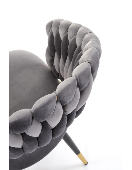 K551 Krzesło Glamour Popielate Velvet | Stal Chromowana Złote Detale