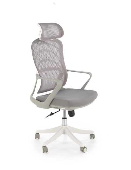 VESUVIO 2 Fotel Gabinetowy Popielaty/Biały | Regulowany Zagłówek, Siatka