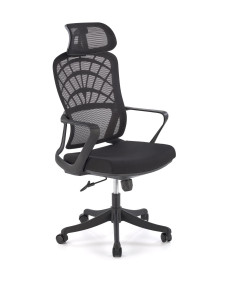 VESUVIO Fotel Gabinetowy Czarny | Regulowany Zagłówek | Tkanina i Siatka