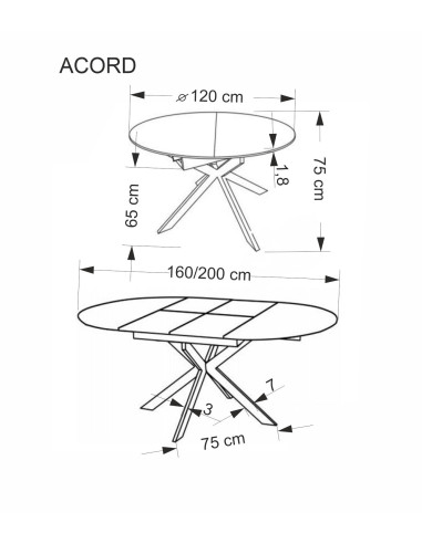 ACORD stół rozkładany,  naturalny / czarny (2p 1szt)