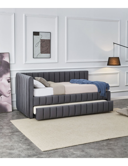 DERBY łóżko z wysuwanym dolnym materacem, popielaty (2p 1szt)