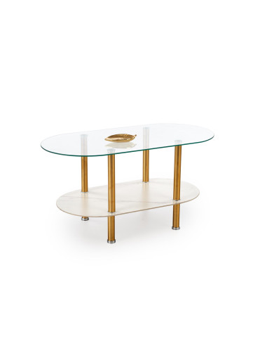 DUCAT ława,  biały marmur / transparentny / złoty (2p 1szt)