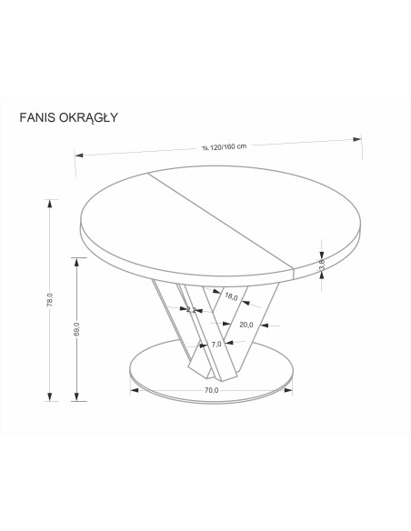FANIS okrągły stół rozkładany, naturalny / czarny  (3p 1szt)