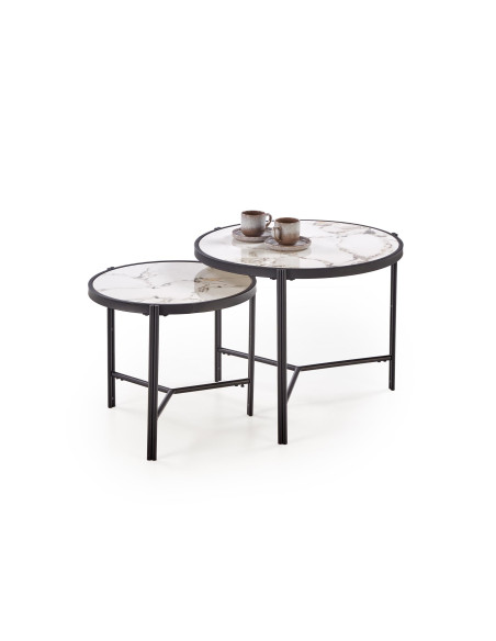 FATIMA zestaw 2 ław, biały marmur / czarny (1p 1szt)