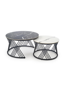 FLAMINGO zestaw 2 ław, czarny marmur / biały marmur / czarny (2p 1szt) 2