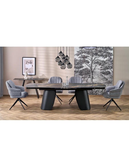 FORUM stół rozkładany, czarny marmur / czarny (3p 1szt)