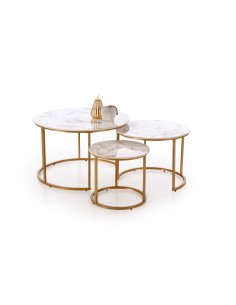 GILDA zestaw 3 ław, biały marmur / złoty (1p 1set)