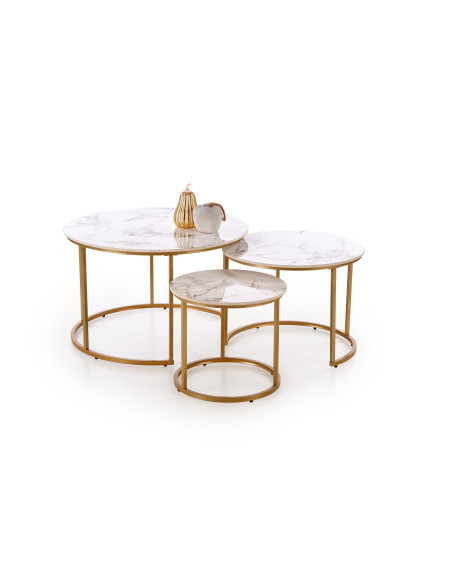 GILDA zestaw 3 ław, biały marmur / złoty (1p 1set)