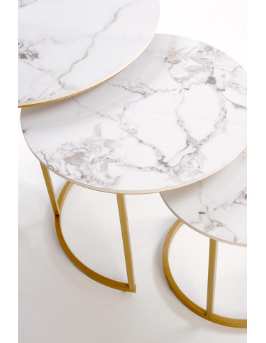 GILDA zestaw 3 ław, biały marmur / złoty (1p 1set)