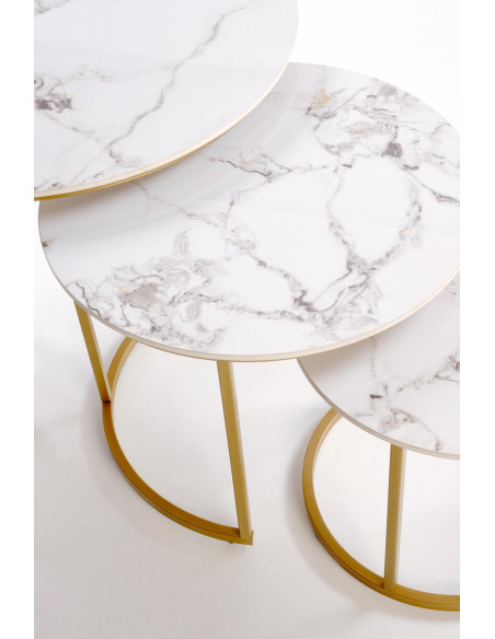 GILDA zestaw 3 ław, biały marmur / złoty (1p 1set)