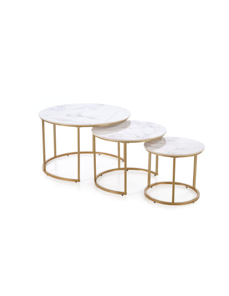 GILDA zestaw 3 ław, biały marmur / złoty (1p 1set)