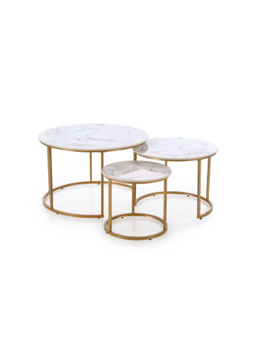 GILDA zestaw 3 ław, biały marmur / złoty (1p 1set)