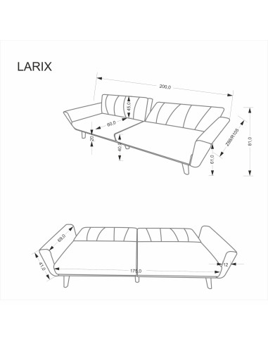 LARIX sofa popielaty (1p 1 szt)