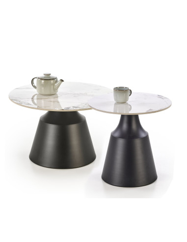 MAGNETA zestaw 2 ław, biały marmur / czarny (2p 1szt)