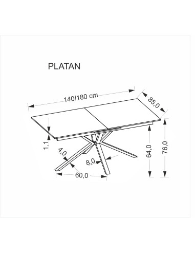 PLATAN stół rozkładany, biąły marmur / czarny (2p 1szt)