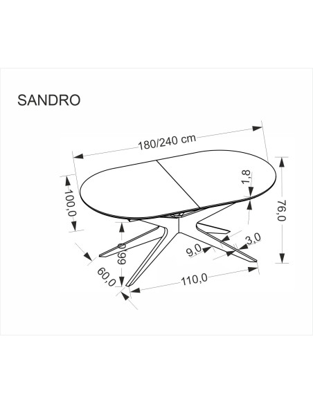 SANDRO stół rozkładany, czarny (2p 1szt)