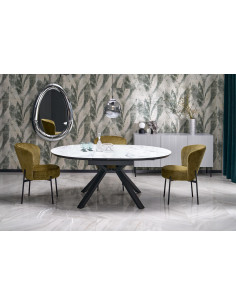 VERTIGO stół rozkładany, blat - biały marmur, nogi - czarny (2p 1szt)