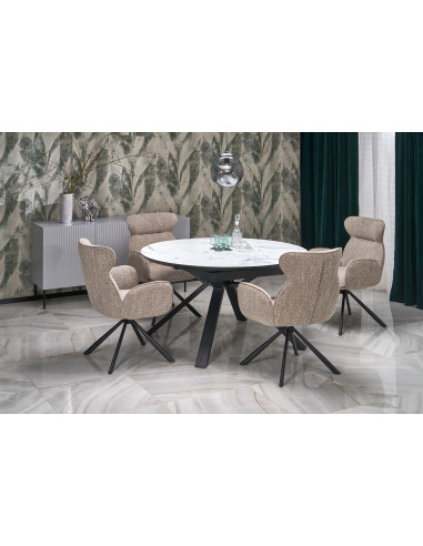 VERTIGO stół rozkładany, blat - biały marmur, nogi - czarny (2p 1szt)